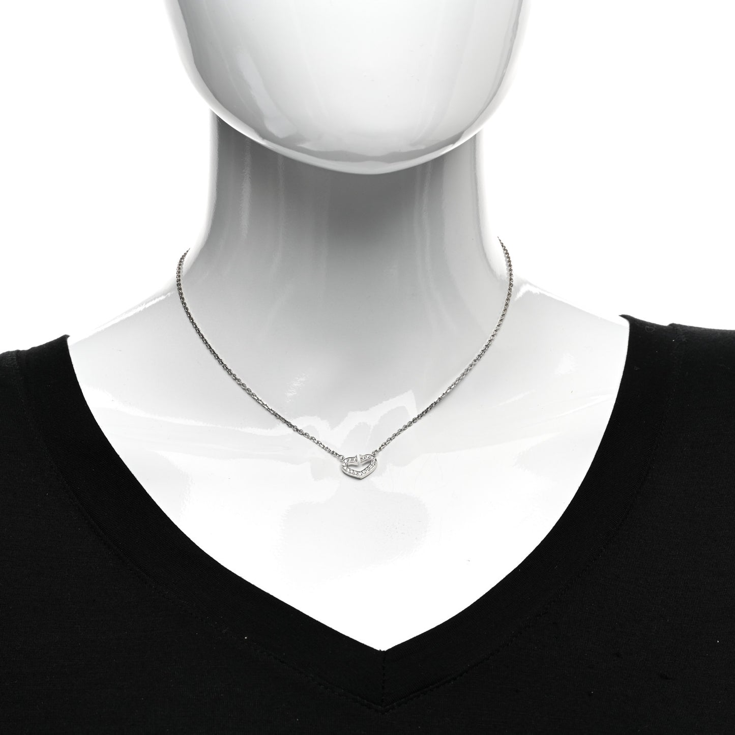 18K White Gold Diamond Small Hearts and Symbols Pendant Necklace