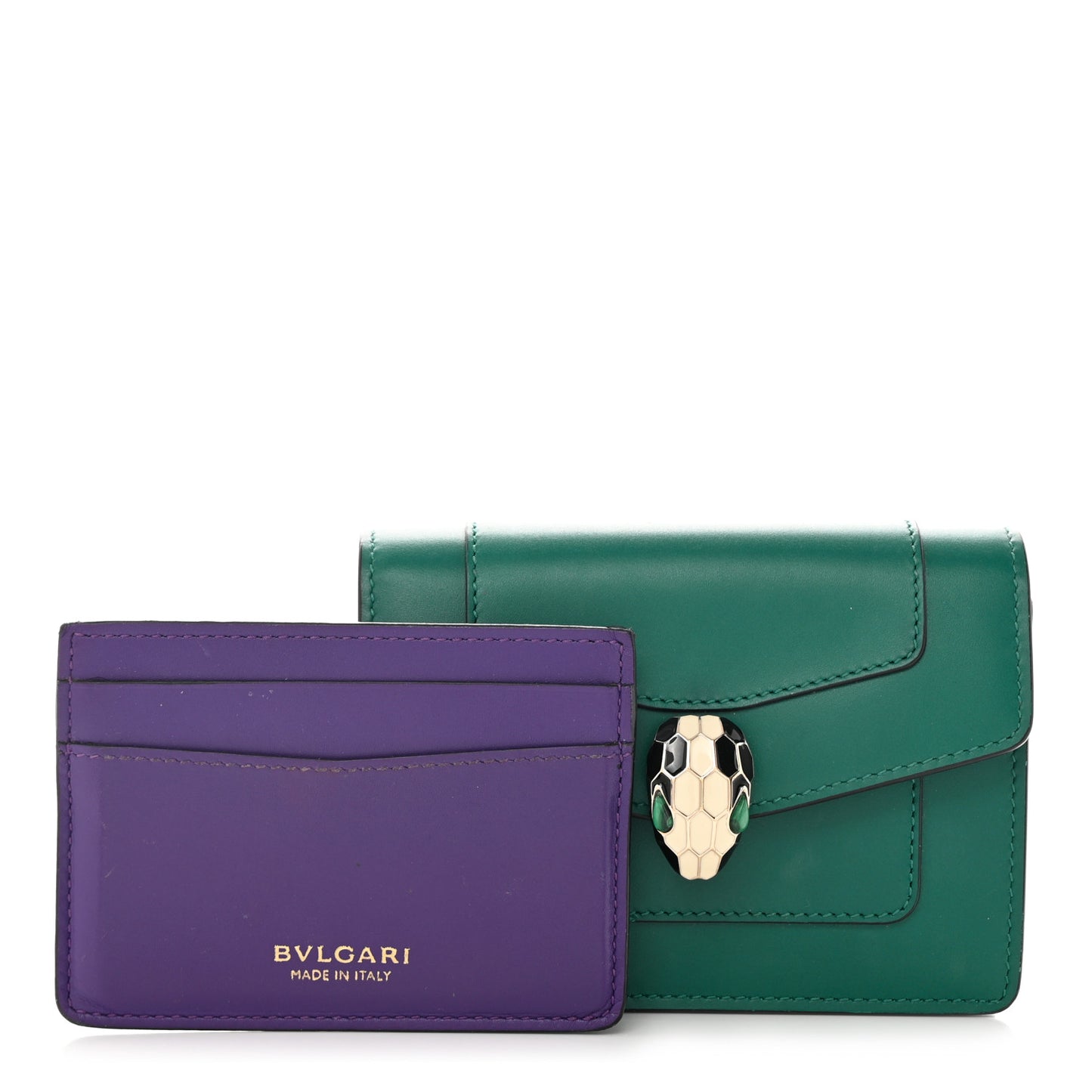Calfskin Serpenti Forever Purse Card Holder Emerald Violet Amethyst