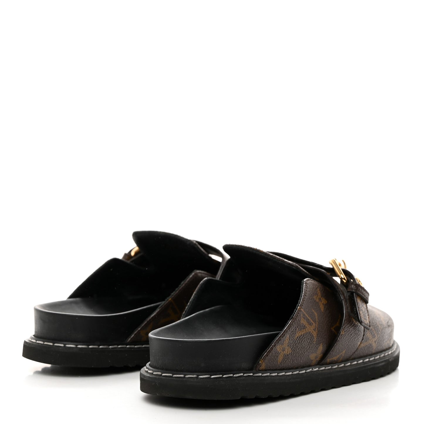 Patent Monogram Womens Cosy Flat Comfort Clog Mules 40 Brown