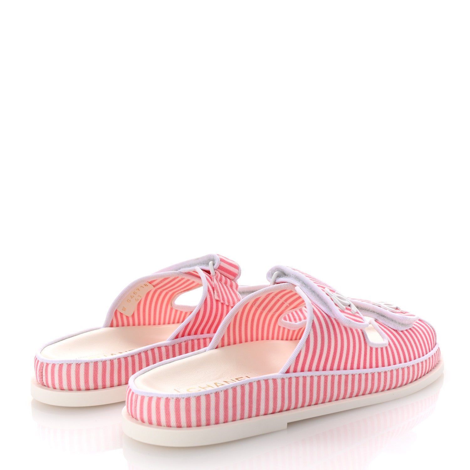 Chanel Printed Cotton Velcro Dad Flat Mules 41 White Pink 5 of 10