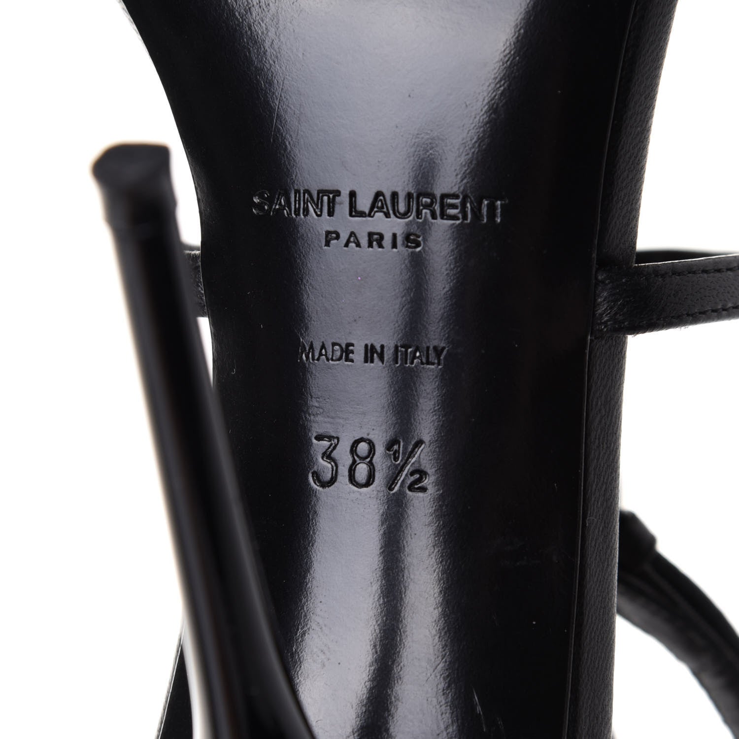 Saint Laurent Sheepskin Cassandra Bamboo Logo 110 Ankle Strap Sandals 38.5 Black 6 of 8