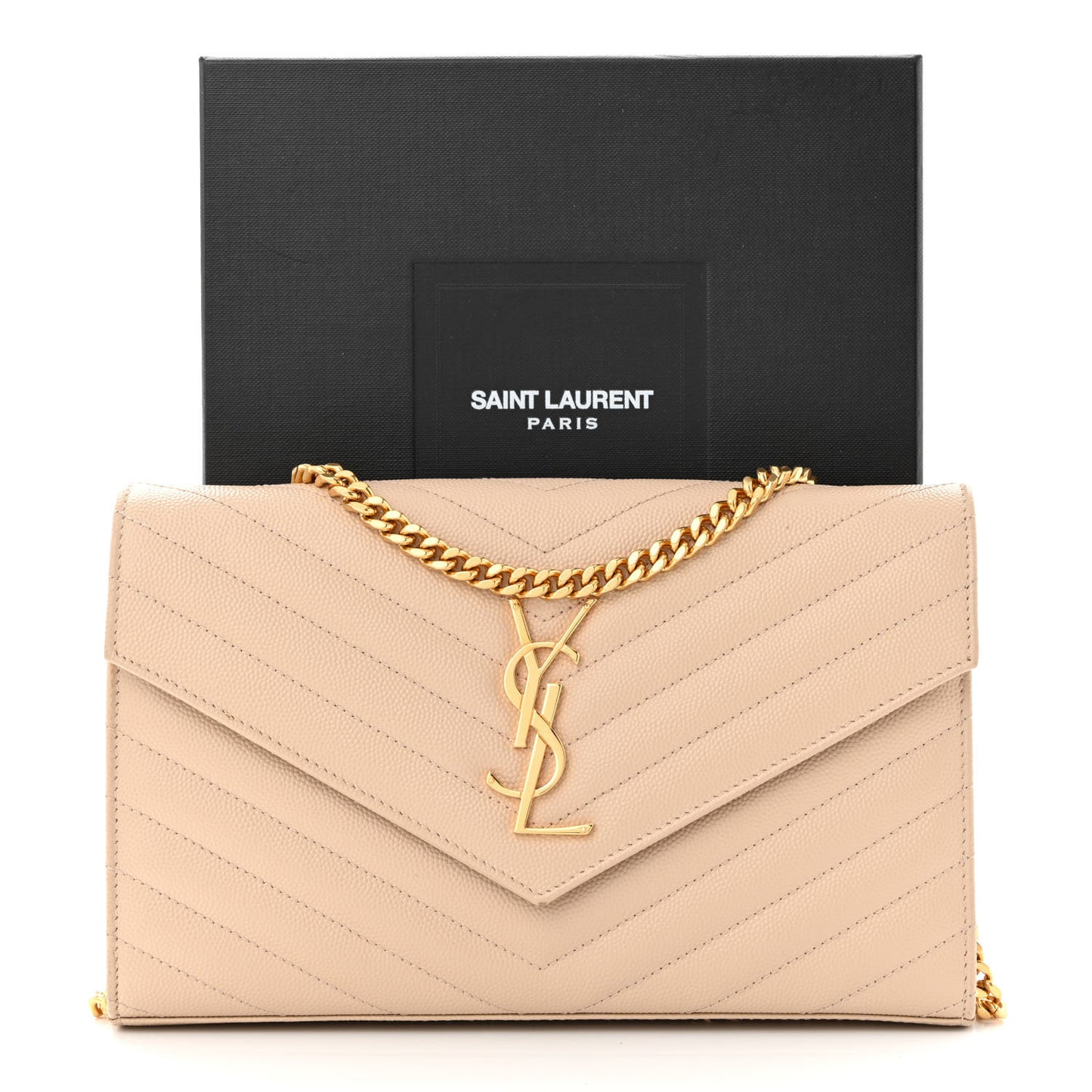 Grain De Poudre Matelasse Chevron Monogram Chain Wallet Nude Powder