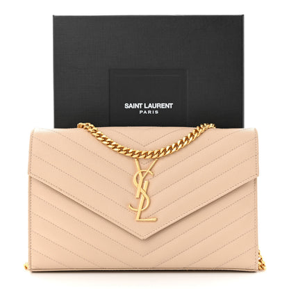 Saint Laurent Grain De Poudre Matelasse Chevron Monogram Chain Wallet Nude Powder 13 of 13