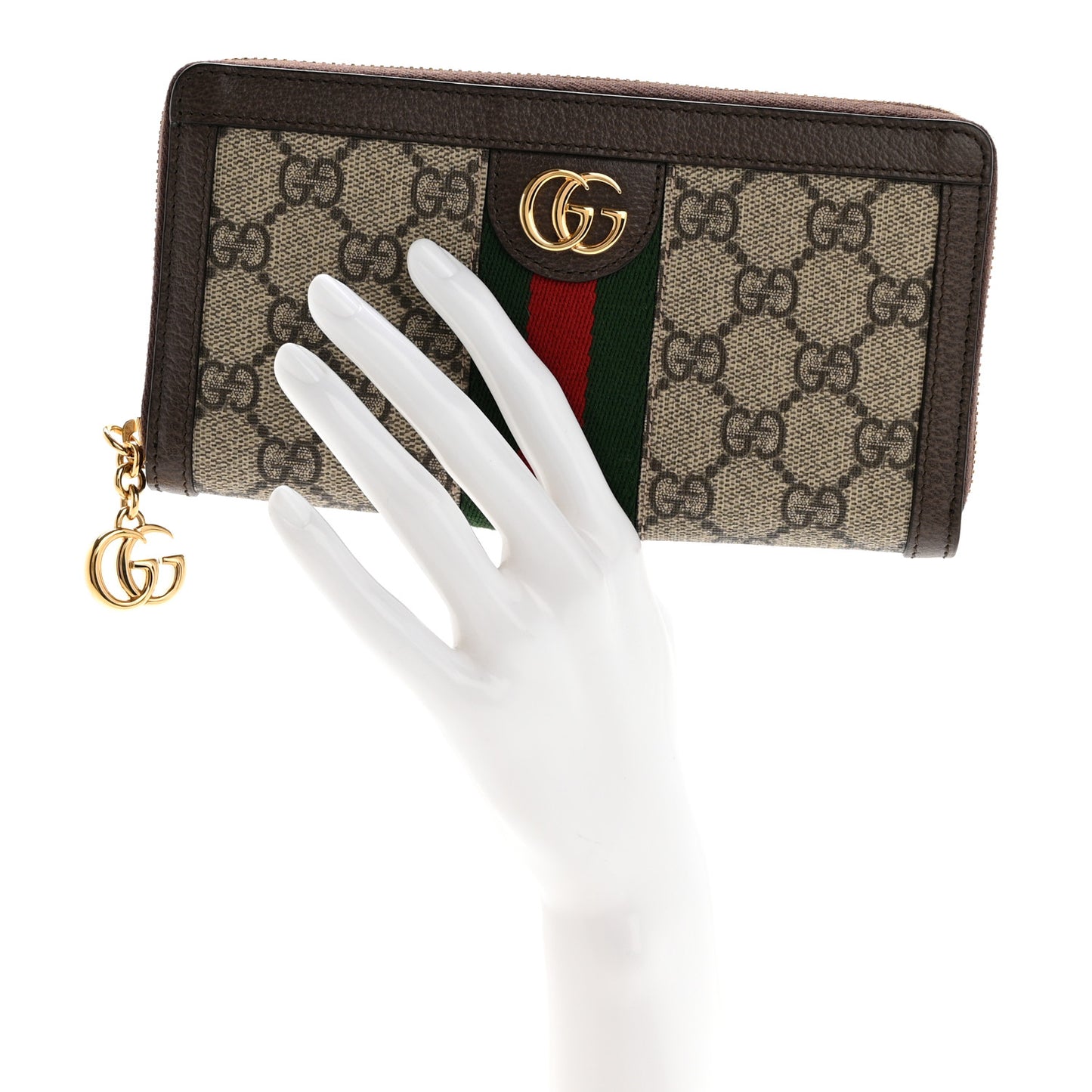 GG Supreme Monogram Web Ophidia Zip Around Wallet Brown