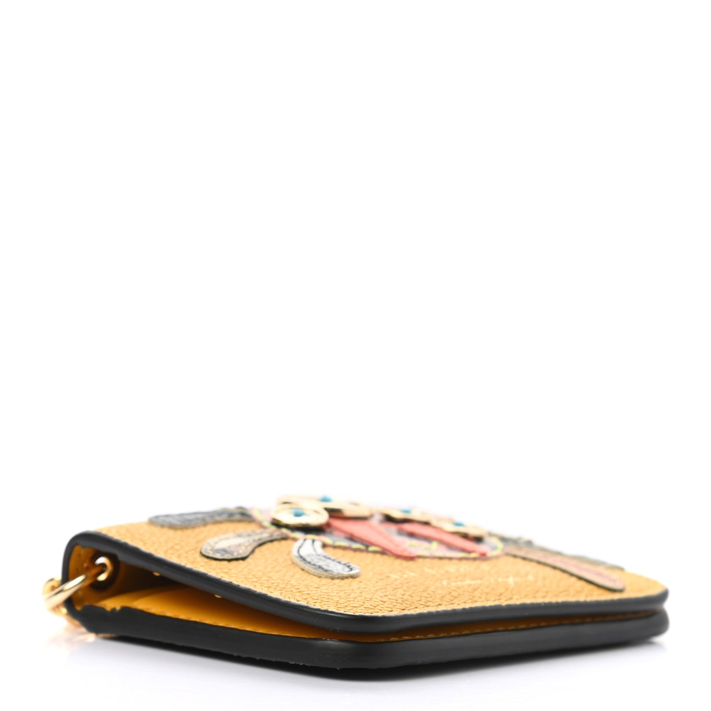 Calfskin Haymarket Check Appliqué Card Case Charm Yellow