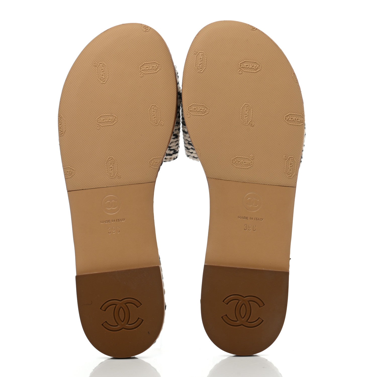 Chanel Cord CC Mules 39 Beige Black 5 of 9