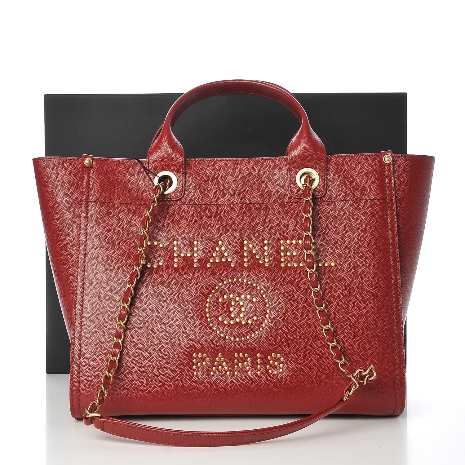 Chanel Caviar Small Studded Deauville Tote Burgundy 9 of 9