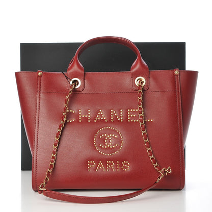 Chanel Caviar Small Studded Deauville Tote Burgundy 9 of 9
