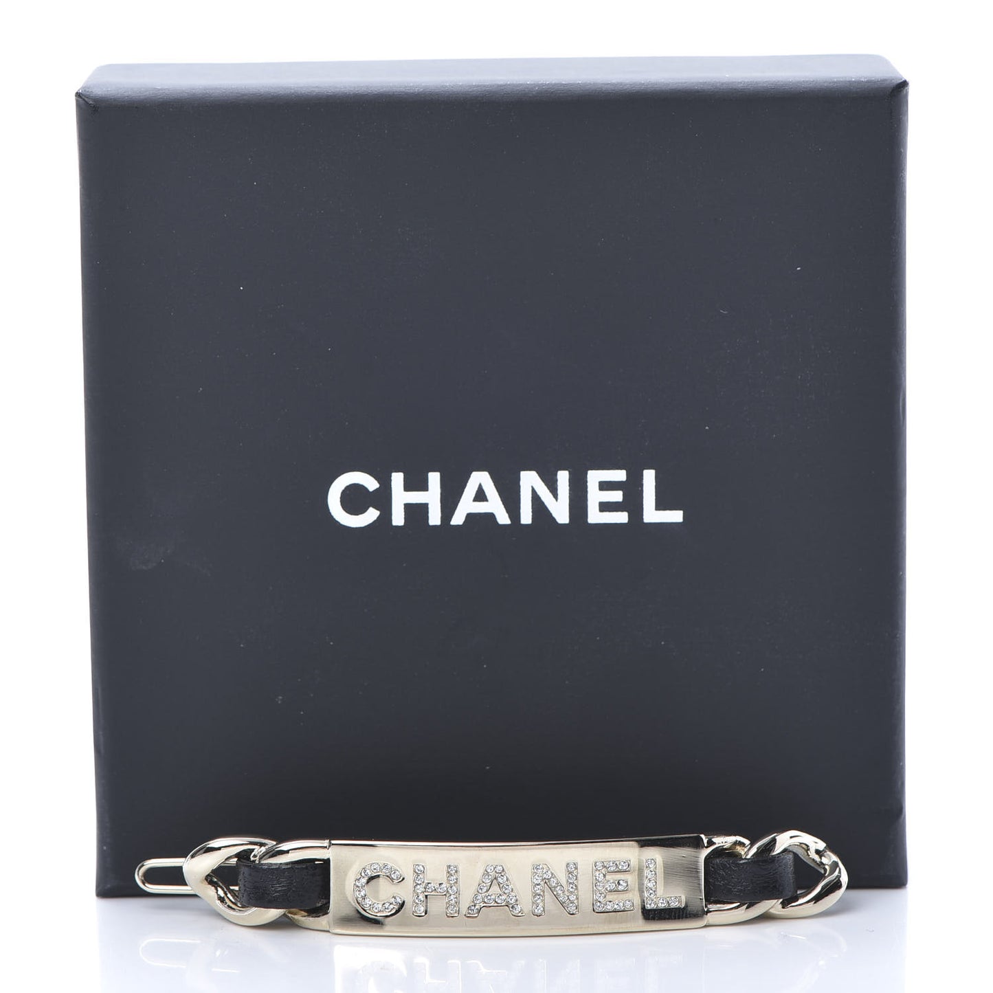 Metal Lambskin Strass Sergeant Hair Clip Barrette Black Gold