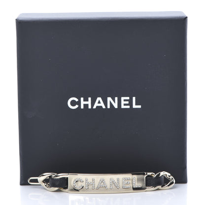 Chanel Metal Lambskin Strass Sergeant Hair Clip Barrette Black Gold 4 of 4