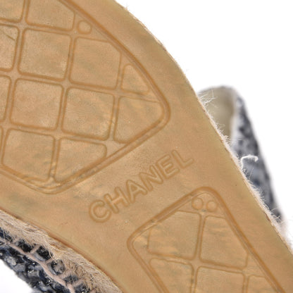 Chanel Metallic Tweed Lambskin CC Espadrilles 35 Blue Black Silver 7 of 9