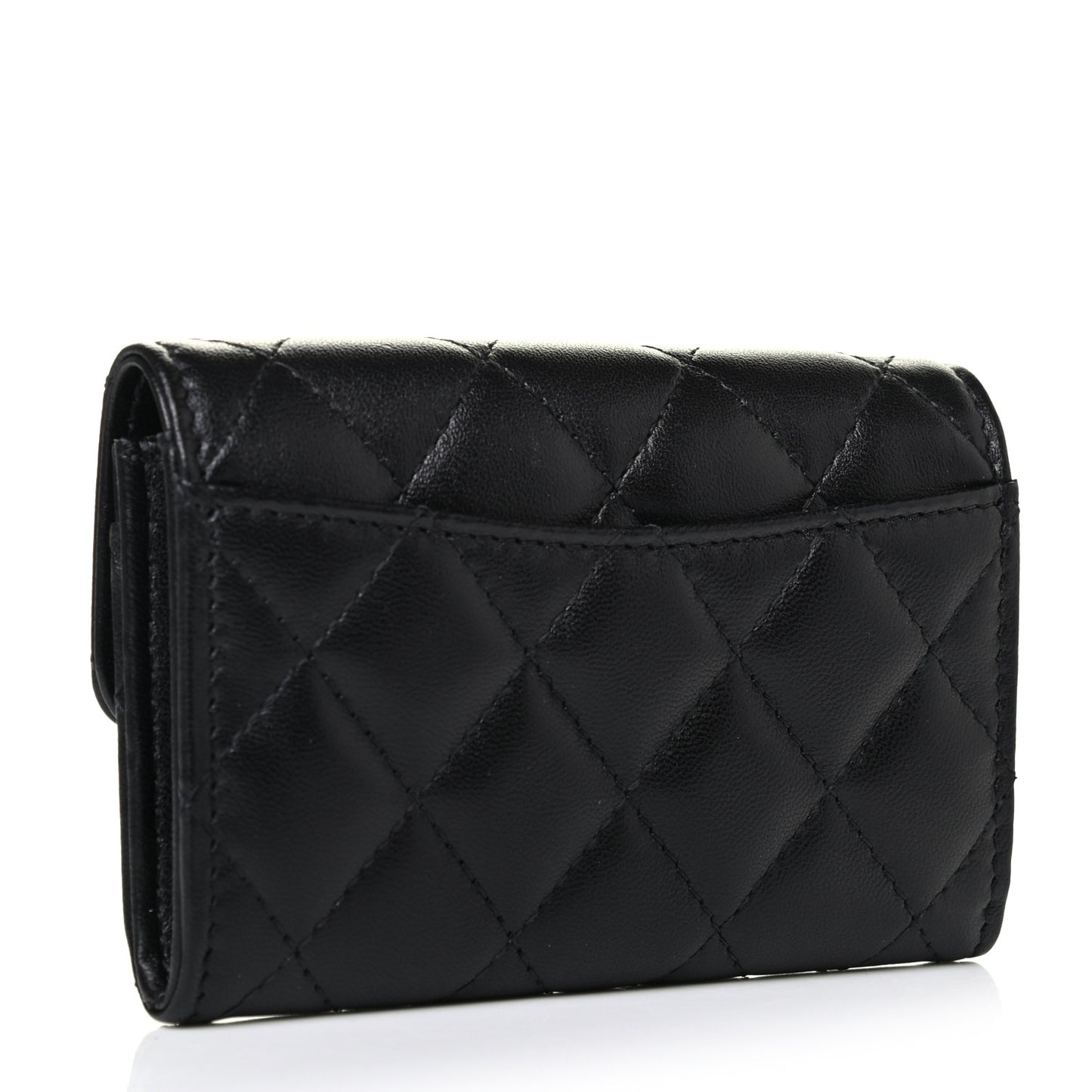 Lambskin Quilted Flap Card Holder Wallet So Black