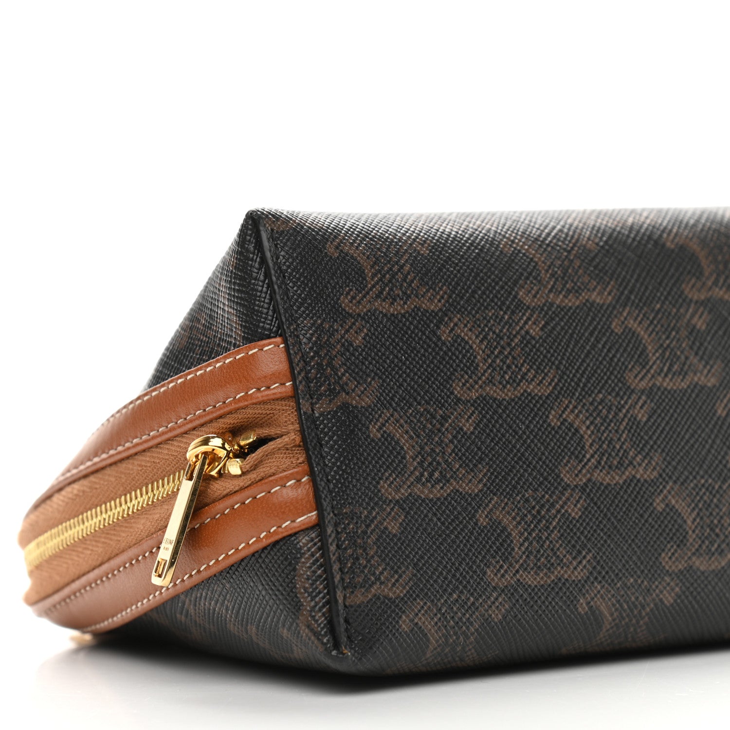 Celine Triomphe Canvas Calfskin Mini Clutch on Chain Tan 8 of 9