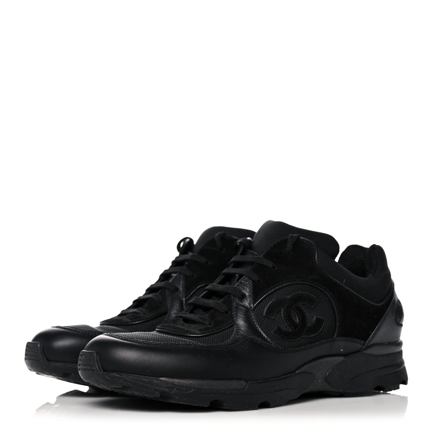 Chanel Toile Suede Calfskin CC Sneakers 39 Black 3 of 9