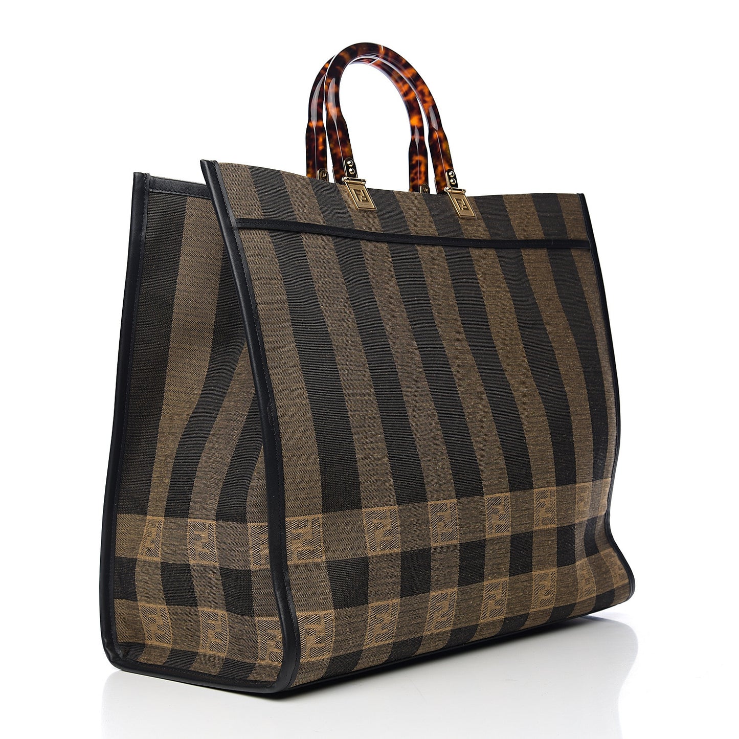 Fabric Jacquard Vitello Seta Plexiglass Pequin Gingham Large Fendi Sunshine Shopper Tote Tobacco Moro Black