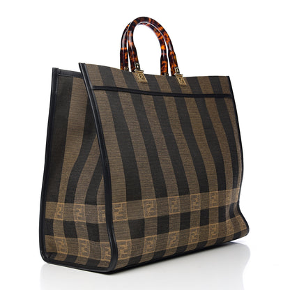 Fendi Fabric Jacquard Vitello Seta Plexiglass Pequin Gingham Large Fendi Sunshine Shopper Tote Tobacco Moro Black 2 of 11