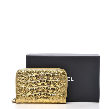Chanel Metallic Calfskin Crocodile Embossed Cocodile Zip Coin Case Gold 8 of 8