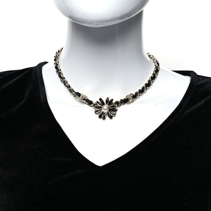 Chanel Lambskin Crystal Pearl CC Daisy Choker Gold Black White 2 of 5