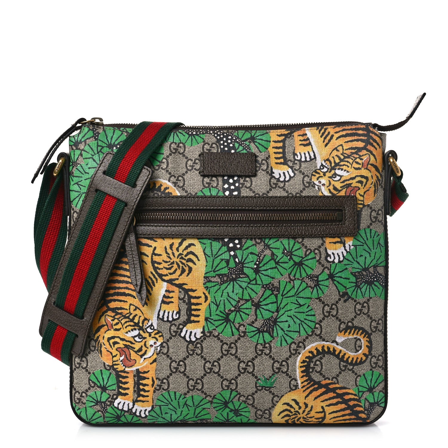 Gucci GG Supreme Monogram Bengal Web Medium Flat Messenger Beige Yard 1 of 10
