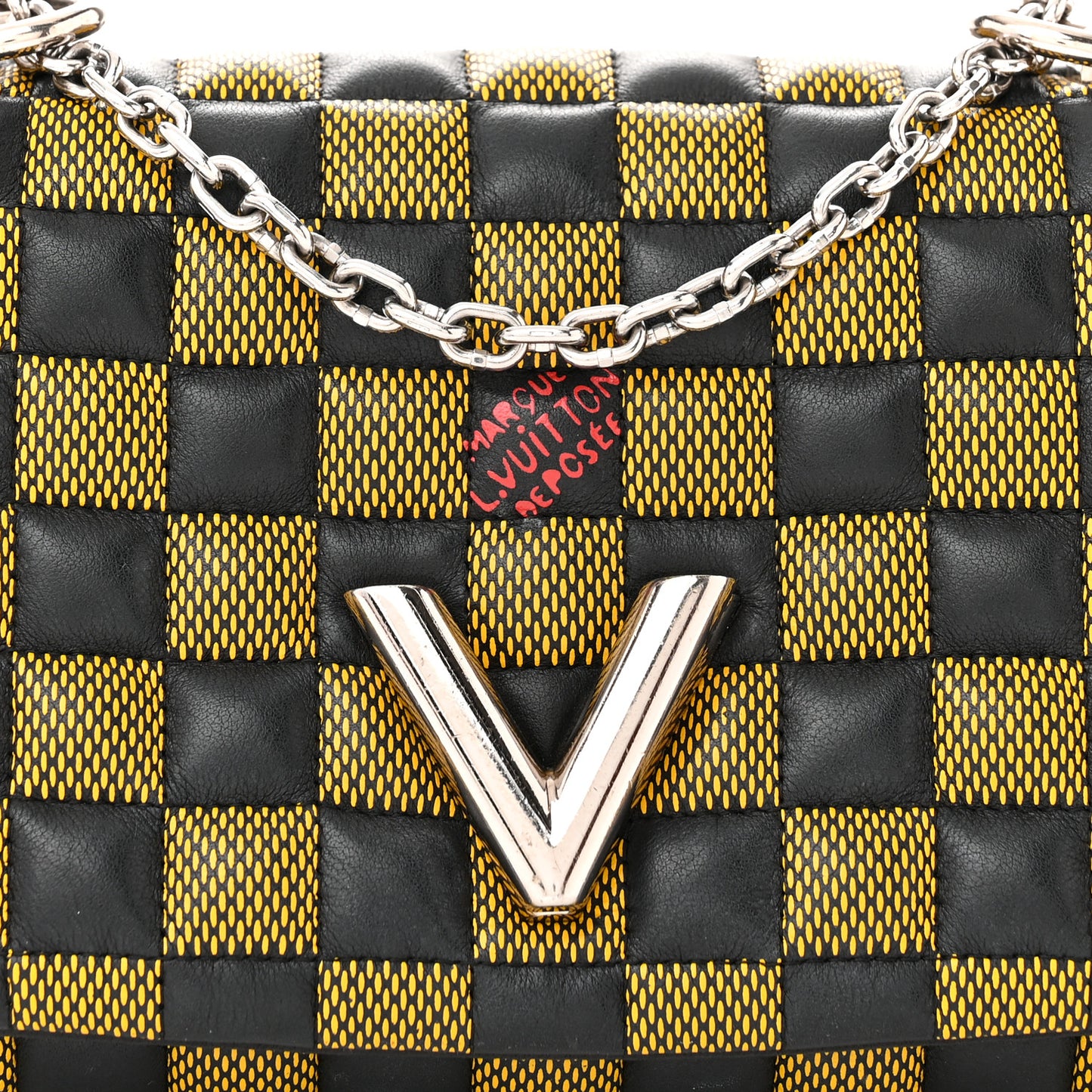 Calfskin Damier Twist Shoulder Bag BB Black Yellow