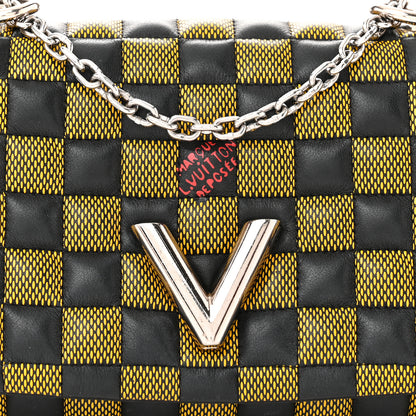 Louis Vuitton Calfskin Damier Twist Shoulder Bag BB Black Yellow 7 of 11