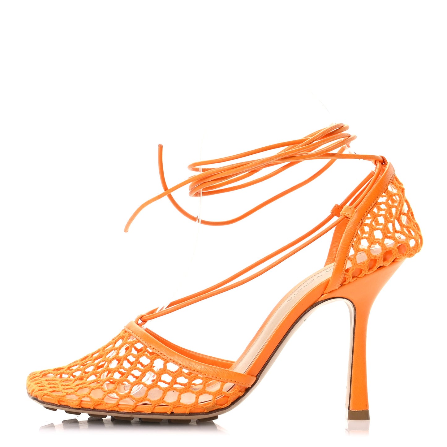Mesh Nappa Stretch Ankle Tie 90mm Sandals 37.5 Tangerine