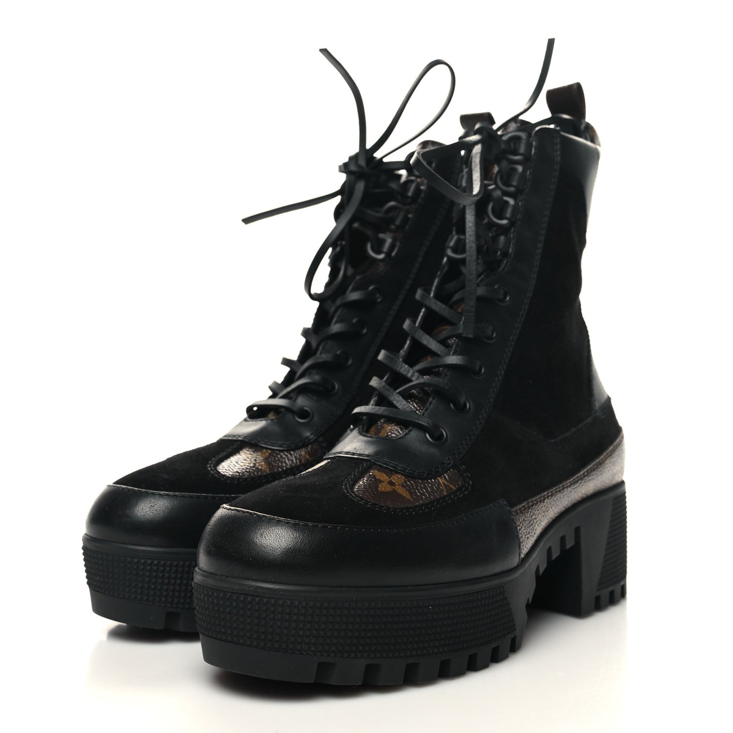 Suede Calfskin Monogram Laureate Platform Desert Boots 39 Black