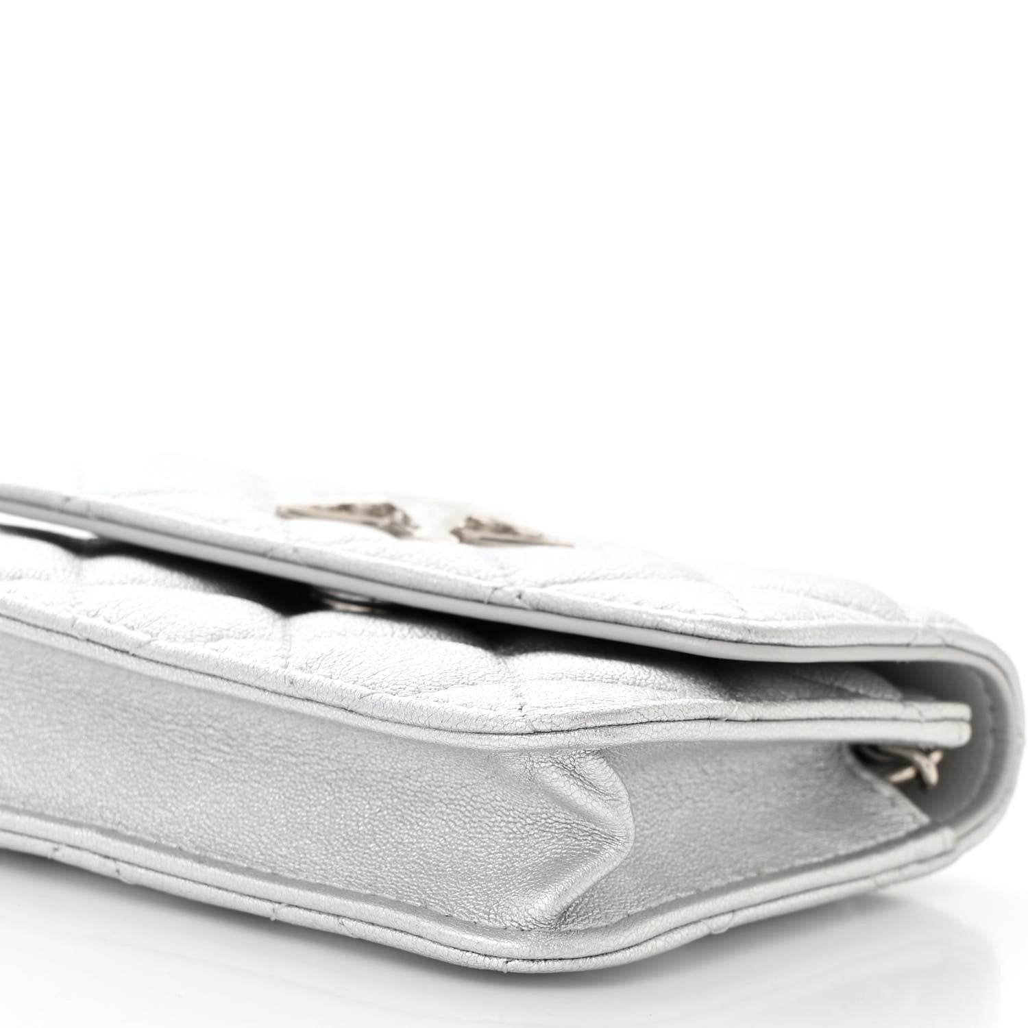 Chanel Metallic Goatskin Quilted Crystal CC Walk Of Fame Clutch With Chain Silver 11 of 11