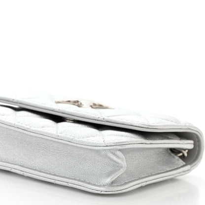 Chanel Metallic Goatskin Quilted Crystal CC Walk Of Fame Clutch With Chain Silver 11 of 11
