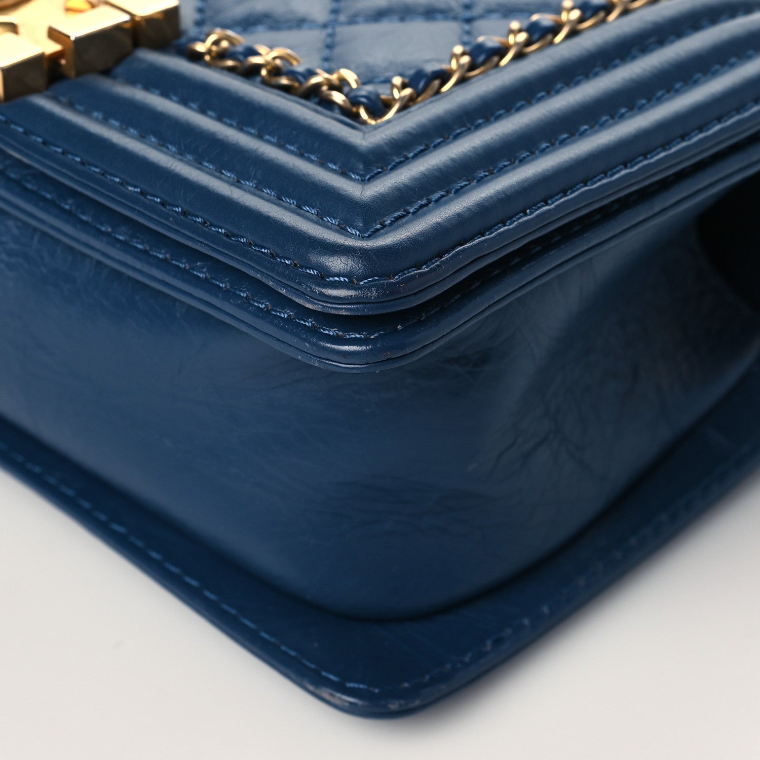 Chanel Aged Calfskin Quilted Small Jacket Boy Flap Navy 10 of 11