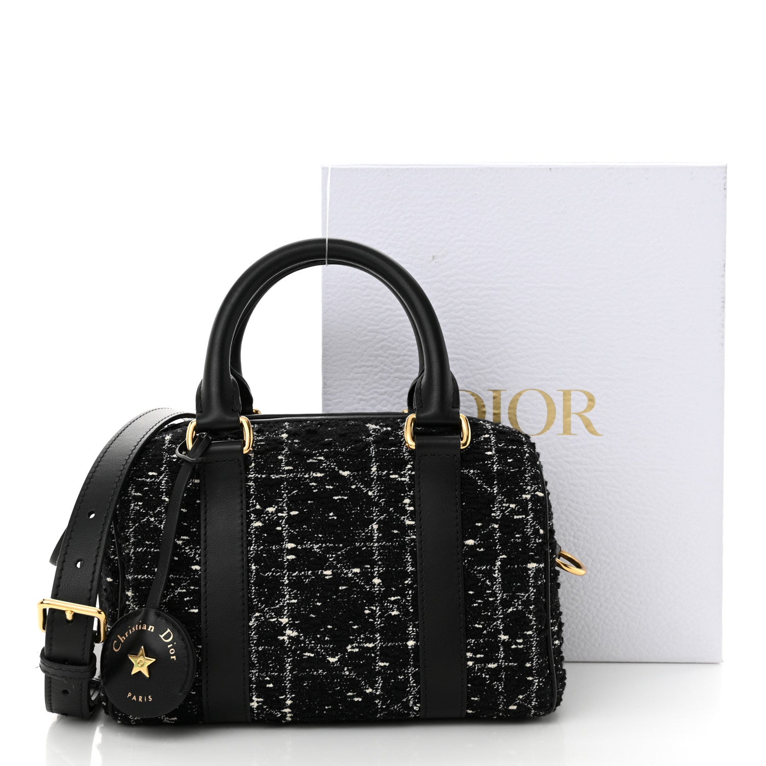 Christian Dior Tweed Cannage Groove 20 Bag Black White 14 of 14