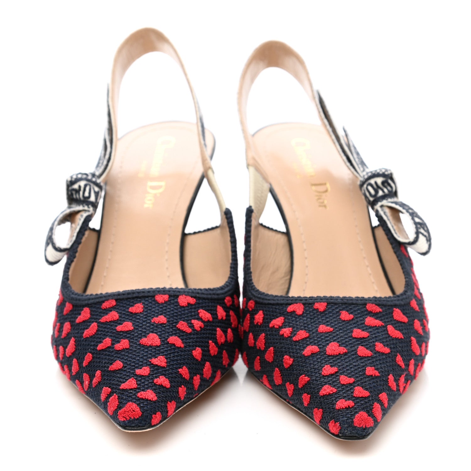 Christian Dior Canvas Ribbon Pop Heart I Love Paris Embroidered J'Adior Slingback 65mm Pumps 39 Red Multicolor 2 of 8