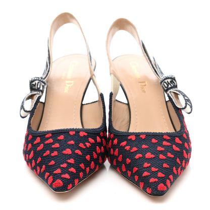 Christian Dior Canvas Ribbon Pop Heart I Love Paris Embroidered J'Adior Slingback 65mm Pumps 39 Red Multicolor 2 of 8