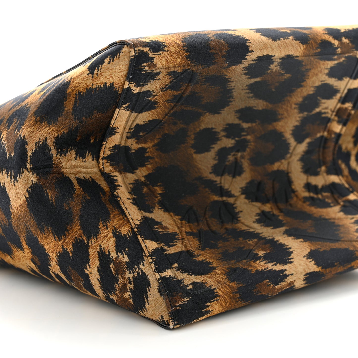 Crepe Satin Leopard Print Empire Spike Studded Mini Cabachic Bucket Bag Brown