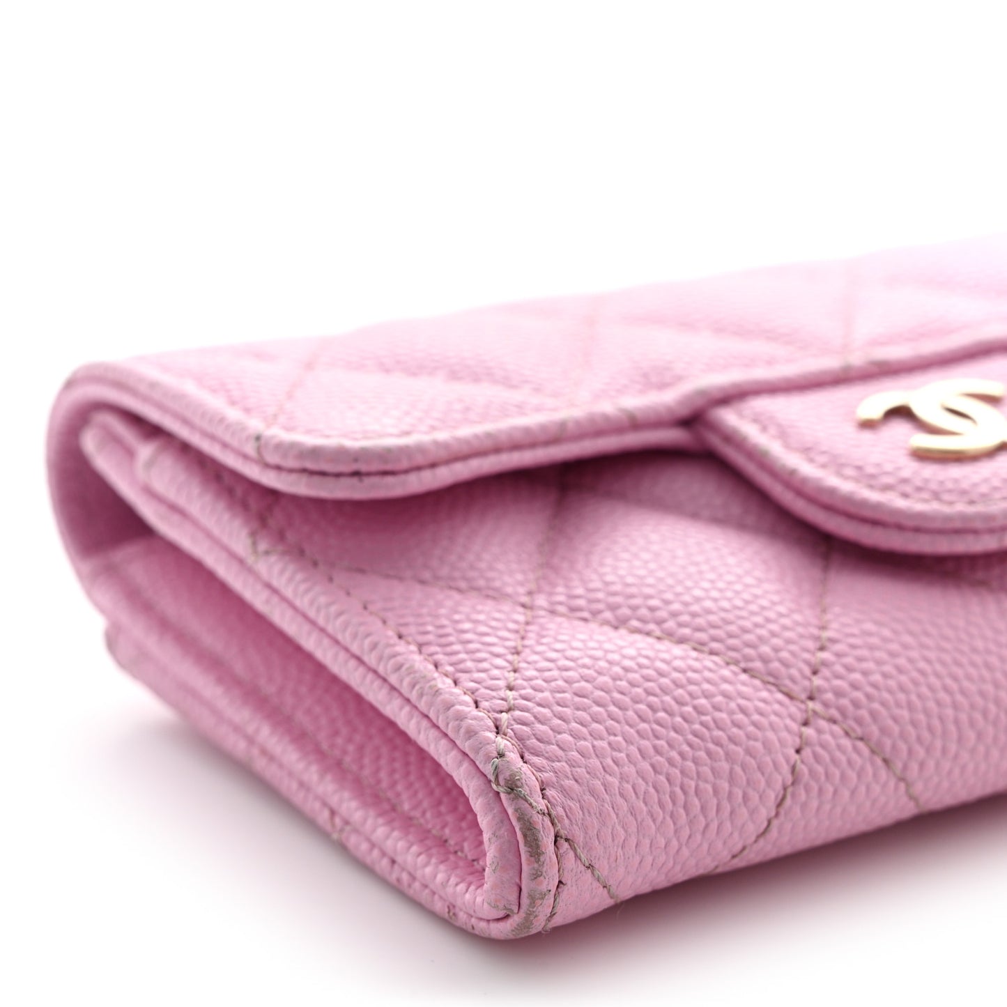Caviar Quilted Flap Card Holder Wallet Light Pink