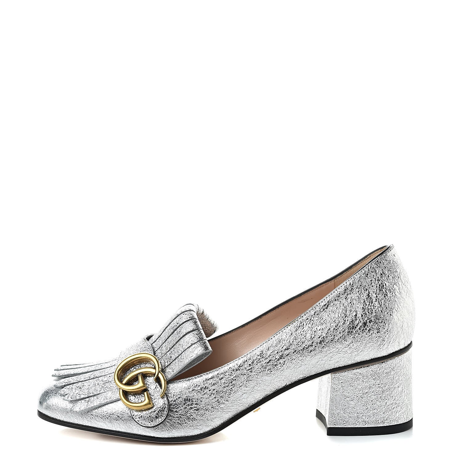 Gucci Galassia GG Marmont Fringe 50mm Loafer Pumps 38 Argento 1 of 12