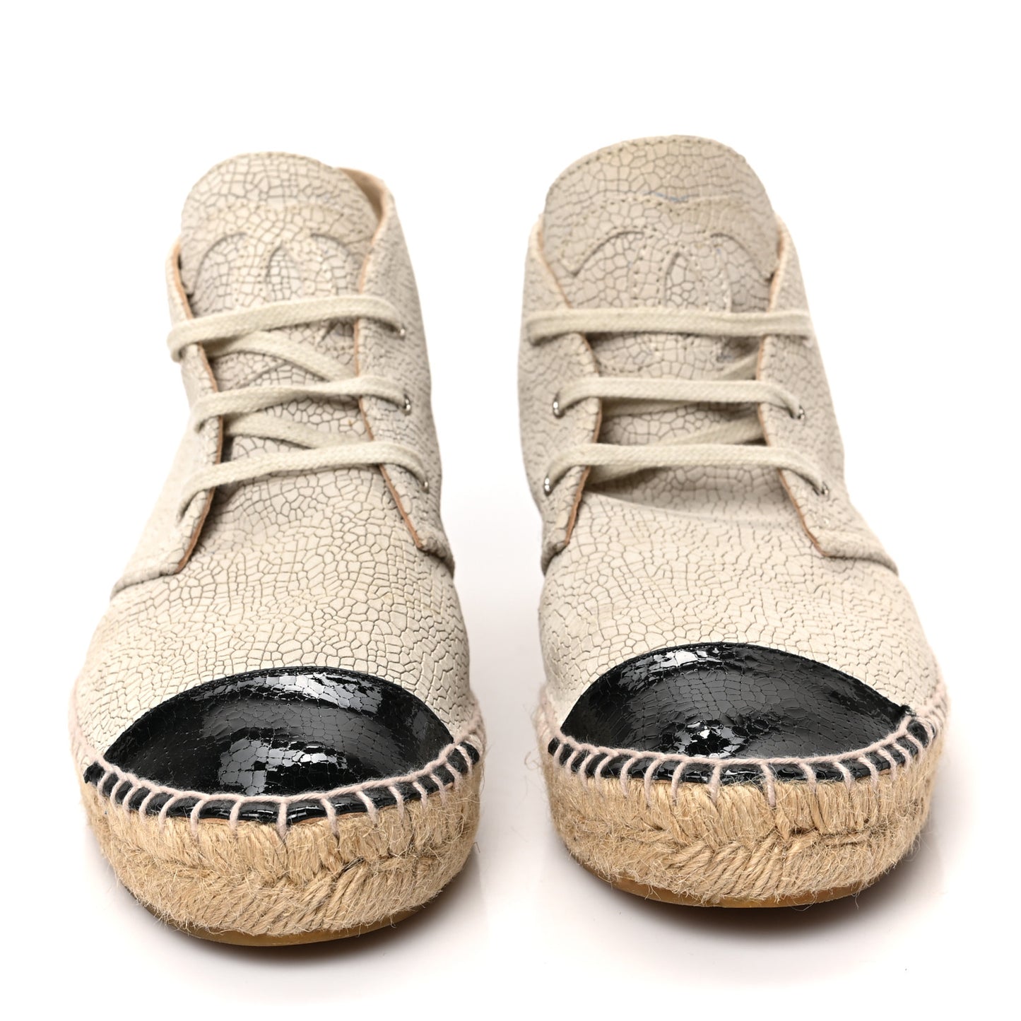 Crackled Calfskin High Top Espadrilles 37 Light Beige Black