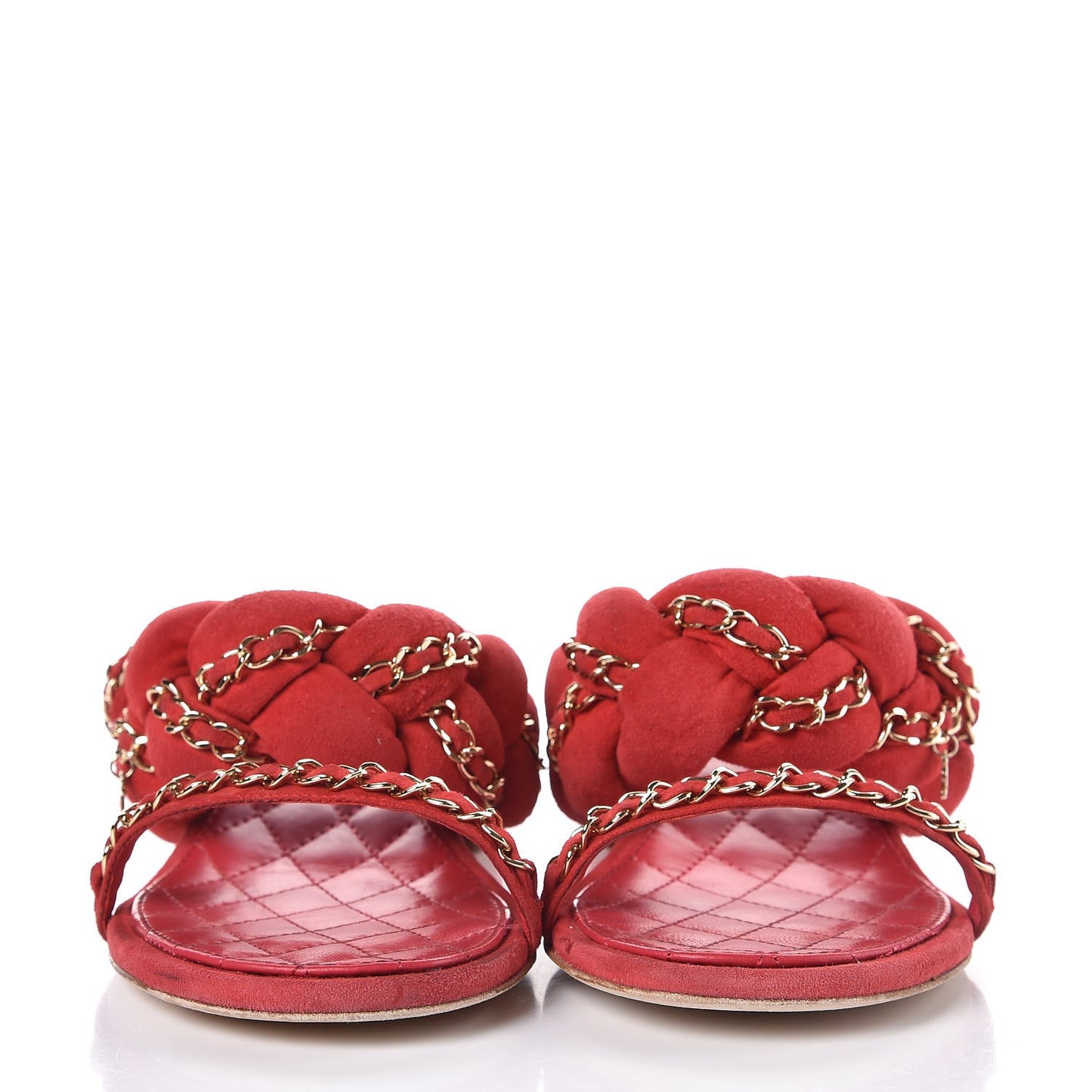 Kid Suede Chain Braided Sandals 38.5 Red