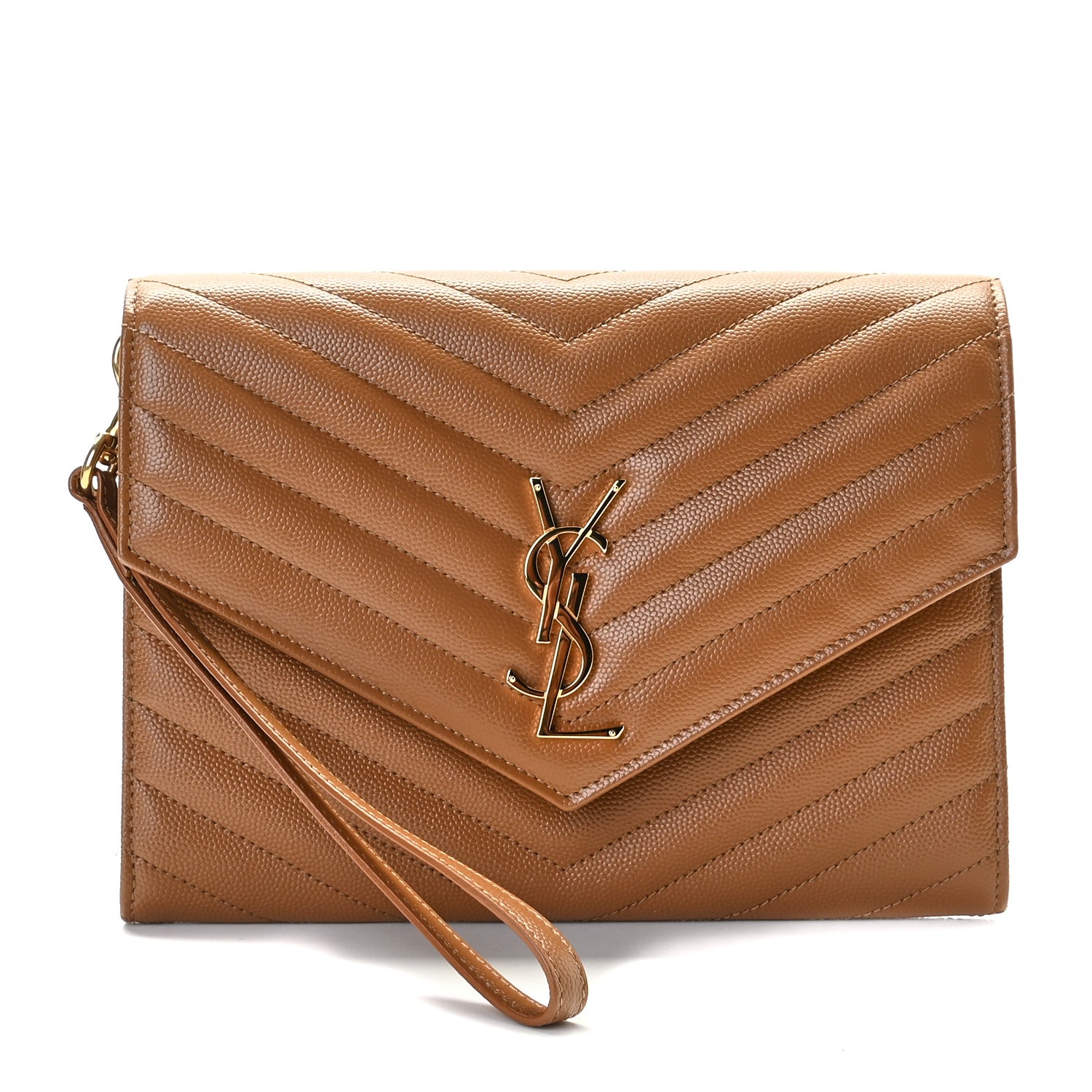 Saint Laurent Grain De Poudre Matelasse Chevron Monogram Cassandre Flap Pouch Natural Dark 1 of 8