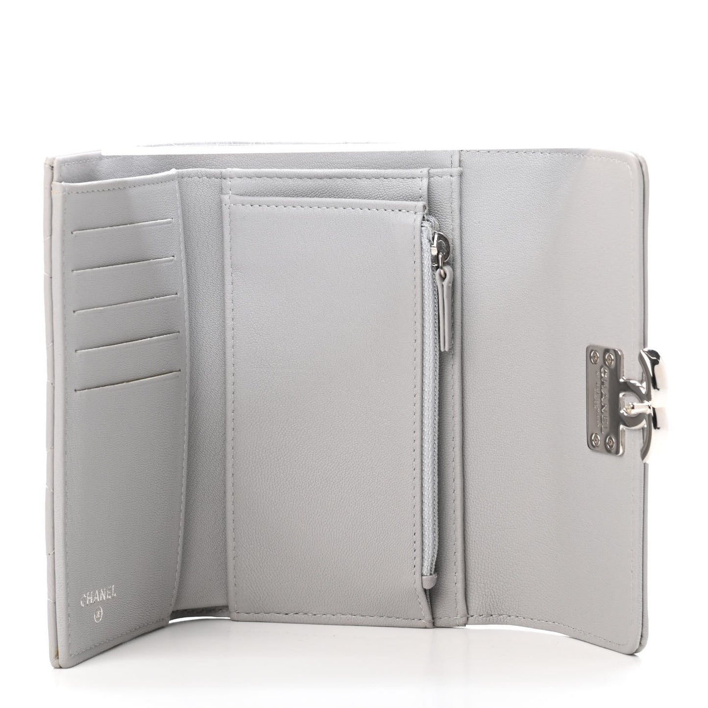 Lambskin Quilted CC Box Flap Wallet Grey