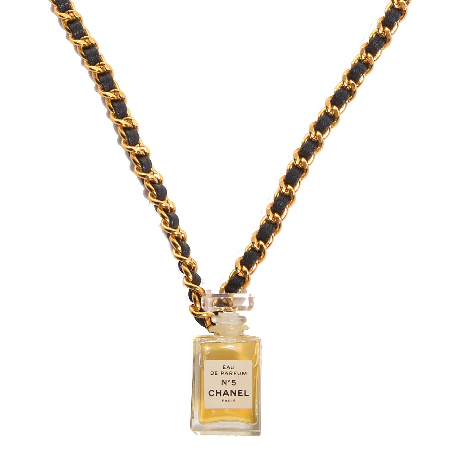Chanel N°5 Perfume Chain Link Necklace Gold 1 of 8
