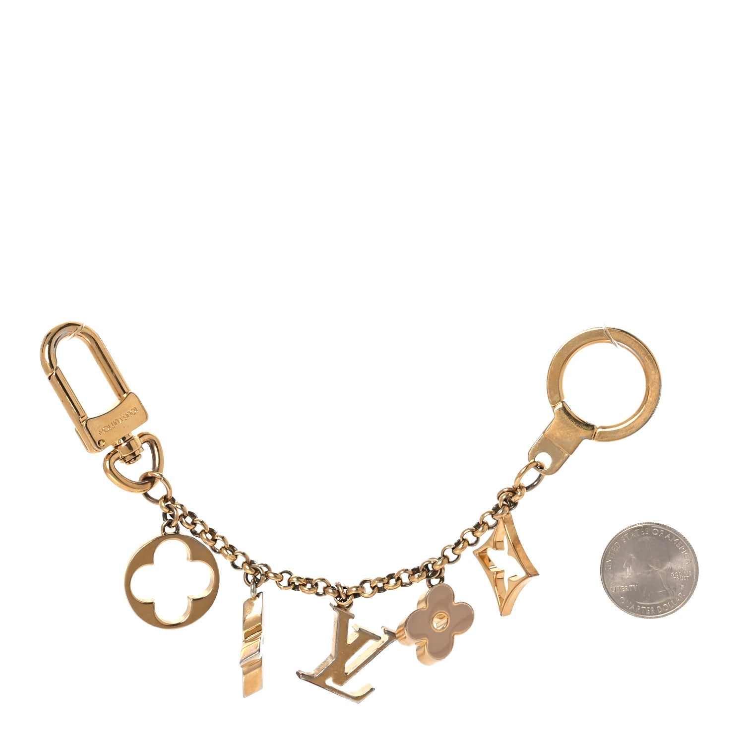 Louis Vuitton Brass Enamel Fleur De Monogram Bag Charm Chain Gold 2 of 3
