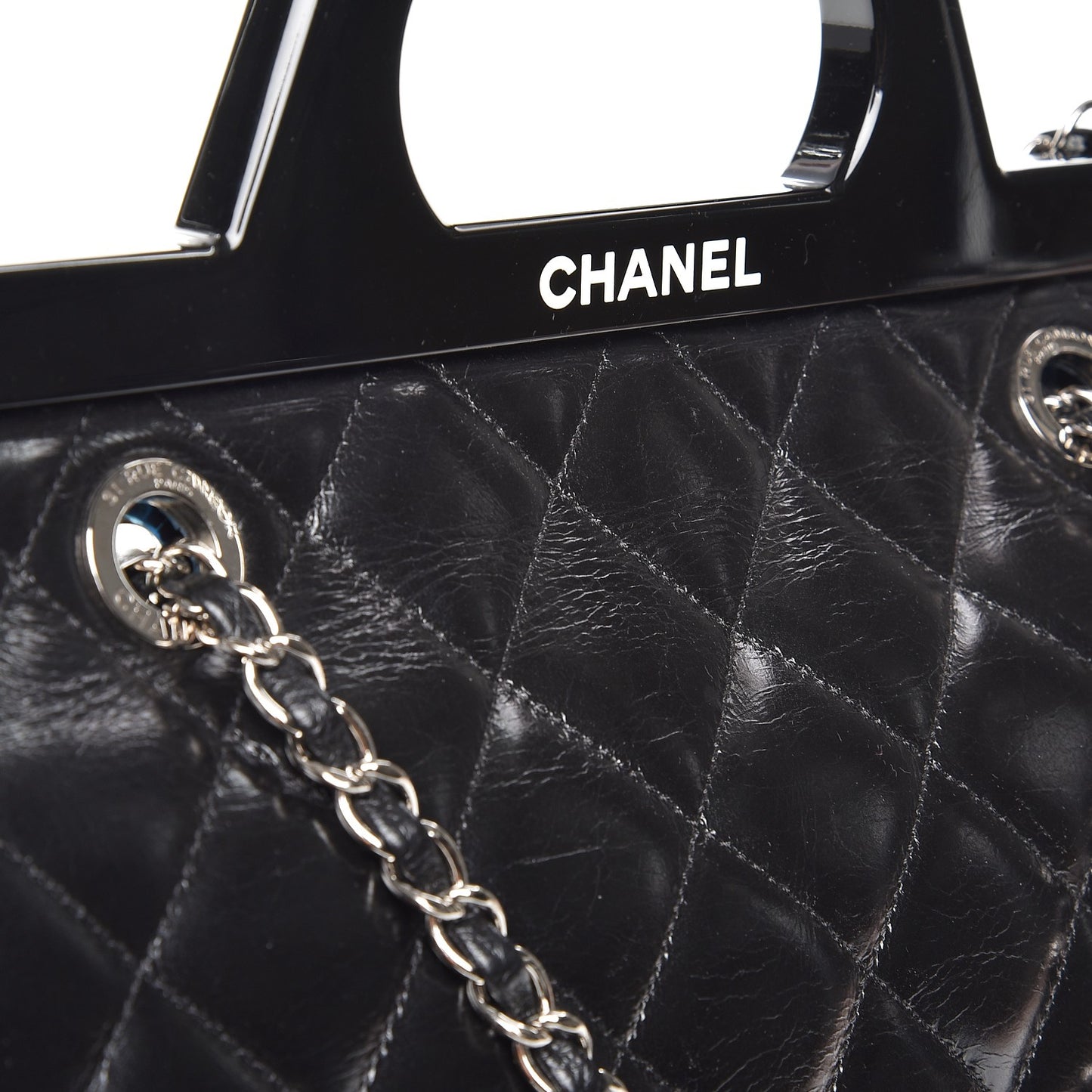 Glazed Calfskin Quilted Small CC Delivery Tote Black
