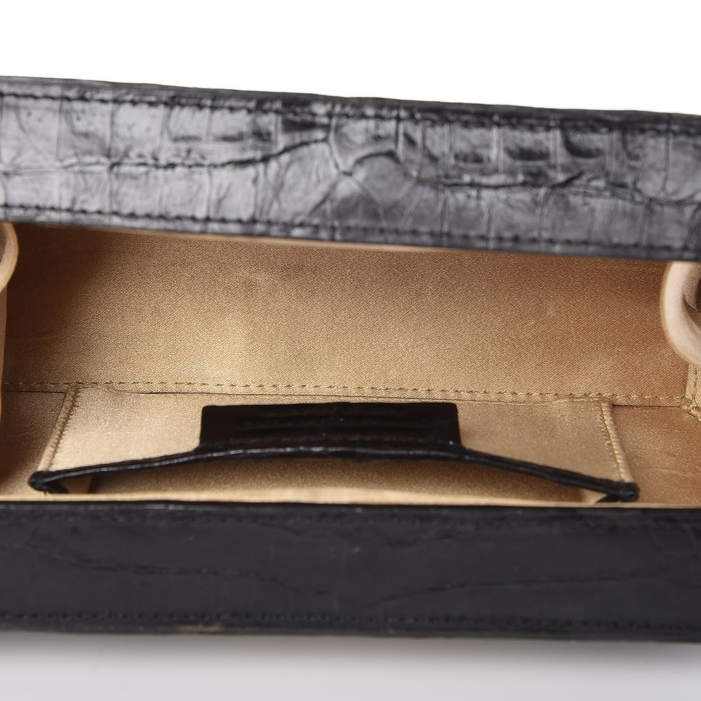Crocodile Box Clutch Black Gold