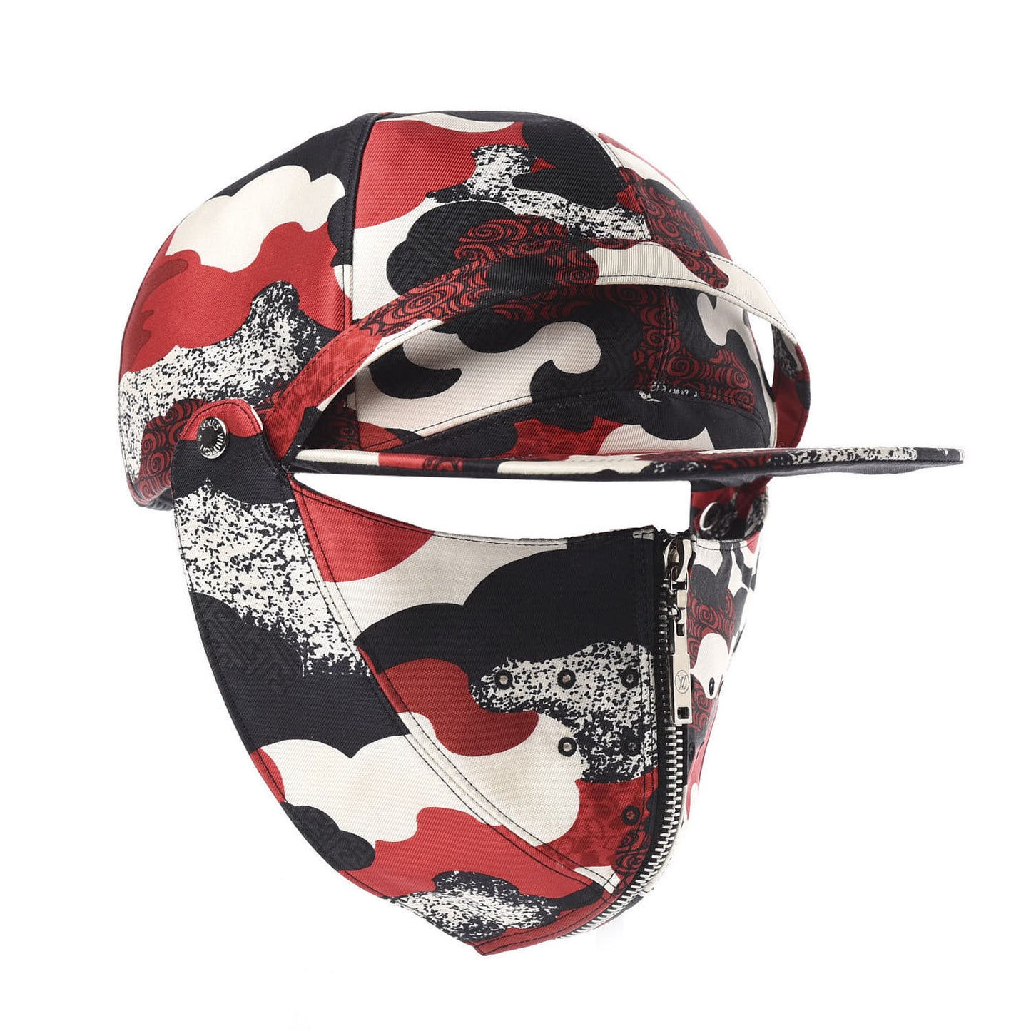 Canvas Patchwork Waves Removable Mask Baseball Hat Black Red White