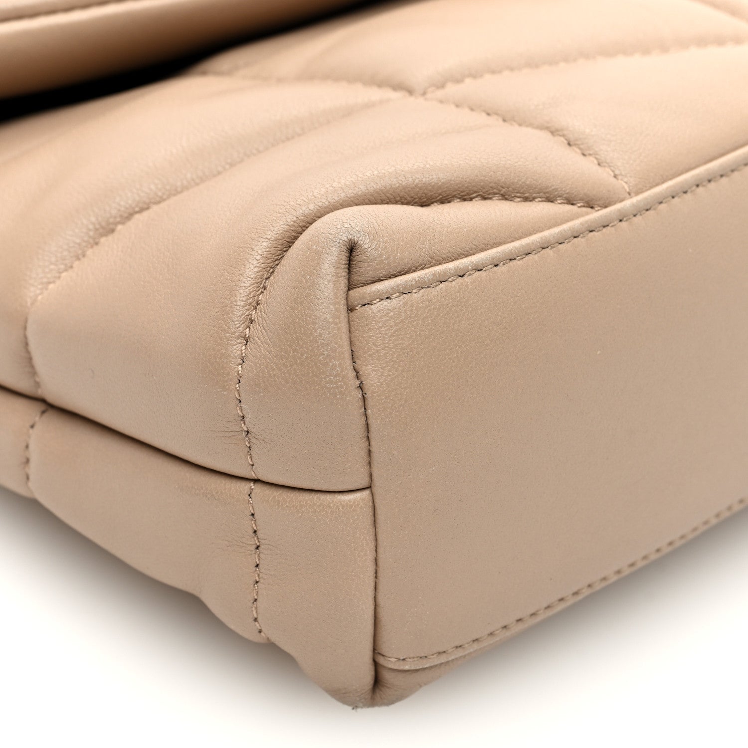 Saint Laurent Lambskin Quilted Toy Loulou Puffer Monogram Chain Satchel Dark Beige 8 of 9