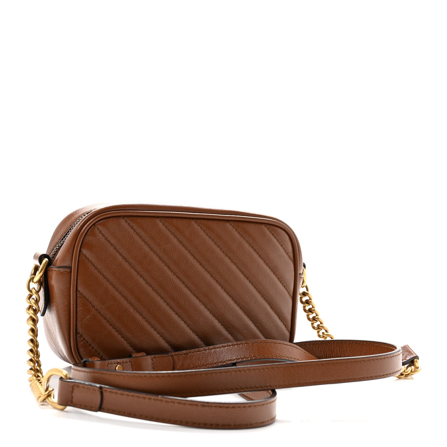 Gucci Glazed Calfskin Matelasse Diagonal Mini GG Marmont Chain Shoulder Bag Cuir 3 of 13