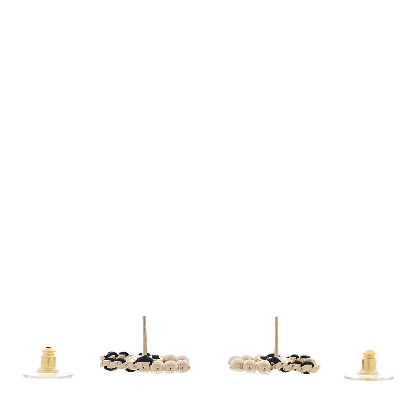 Pearl Lambskin Chain CC Stud Earrings Gold Black