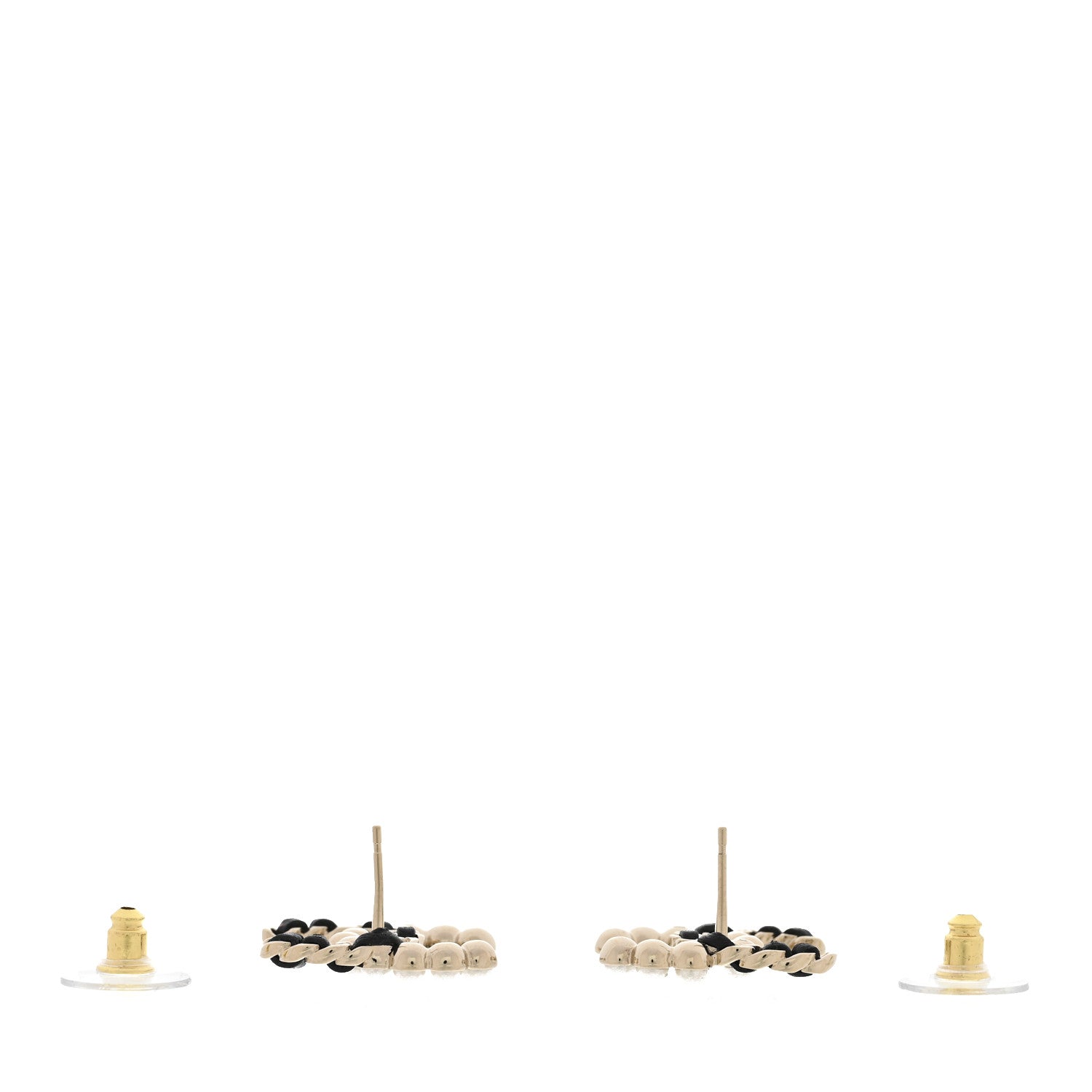 Chanel Pearl Lambskin Chain CC Stud Earrings Gold Black 3 of 5