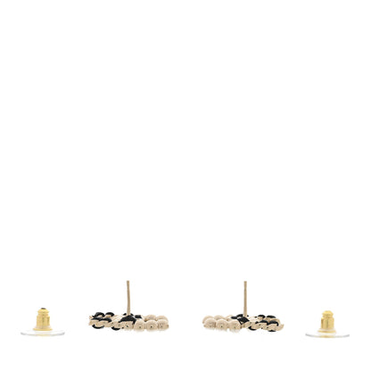 Chanel Pearl Lambskin Chain CC Stud Earrings Gold Black 3 of 5